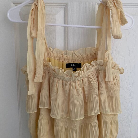Lulu's Tiers to Summer Yellow Tie-Strap Tiered Tank Top - Yellow Size M - Picture 4 of 5